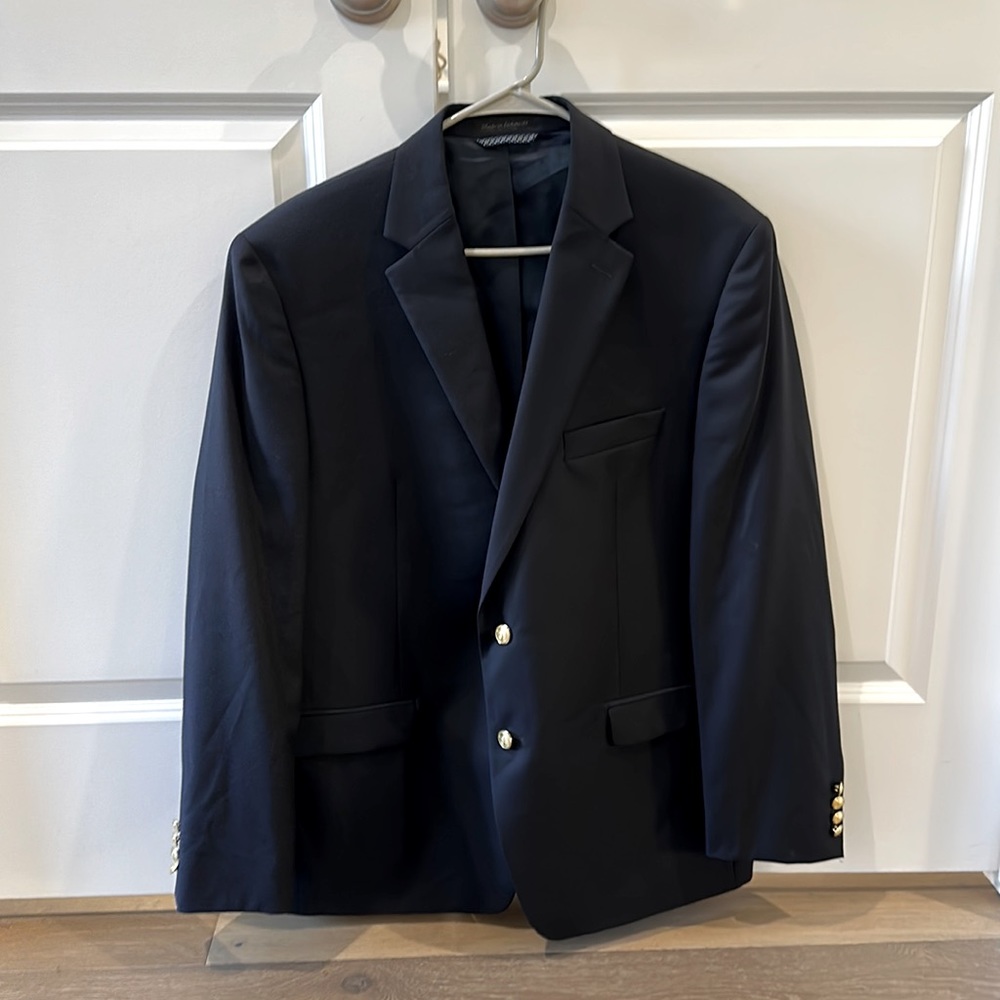 44R Ralph Lauren Classic Navy Blazer with gold buttons.  2 button front.
